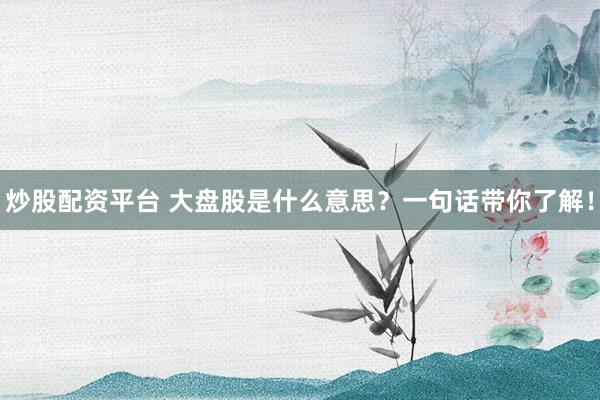 炒股配資平臺 大盤股是什么意思？一句話帶你了解！