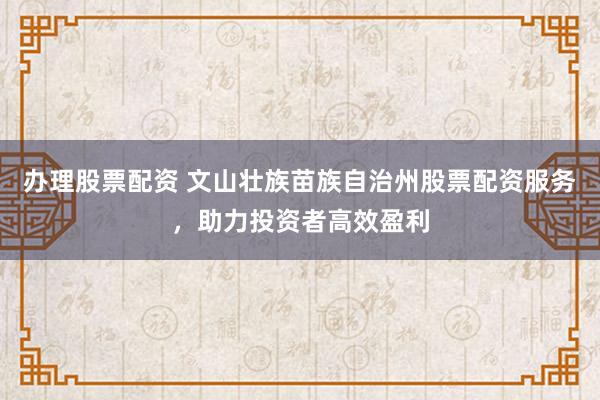 辦理股票配資 文山壯族苗族自治州股票配資服務，助力投資者高效盈利